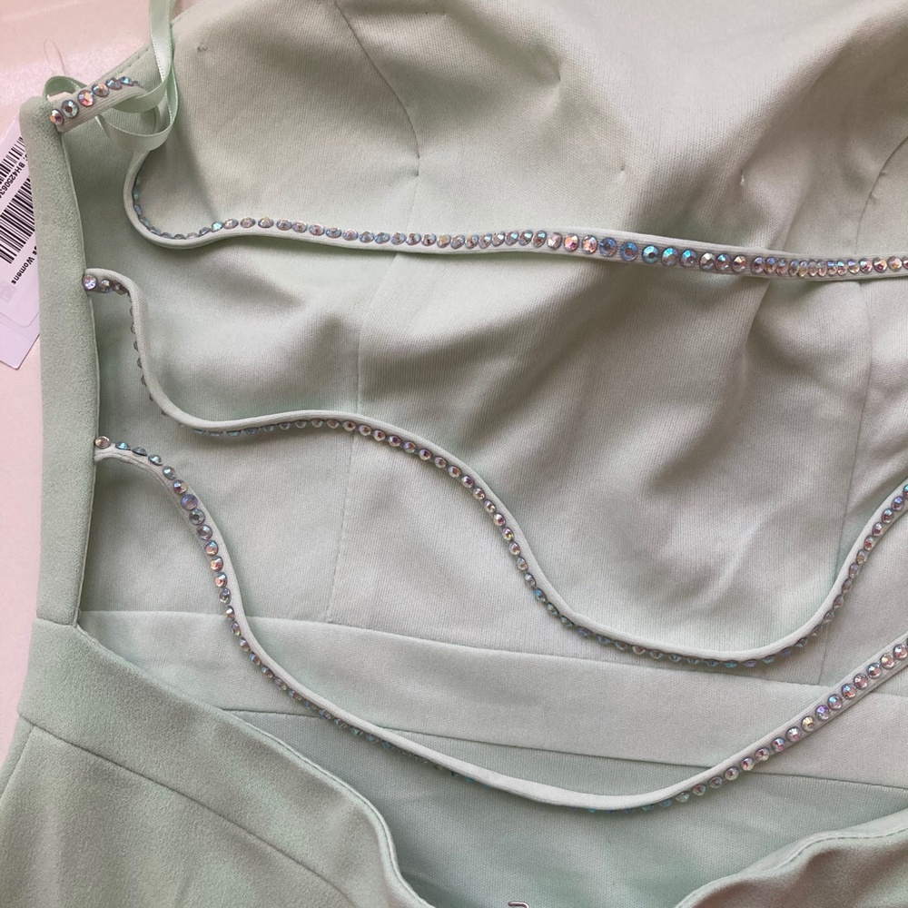 AQUA EMBELLISHED HALTER EVENING DRESS - Picture 16 of 16